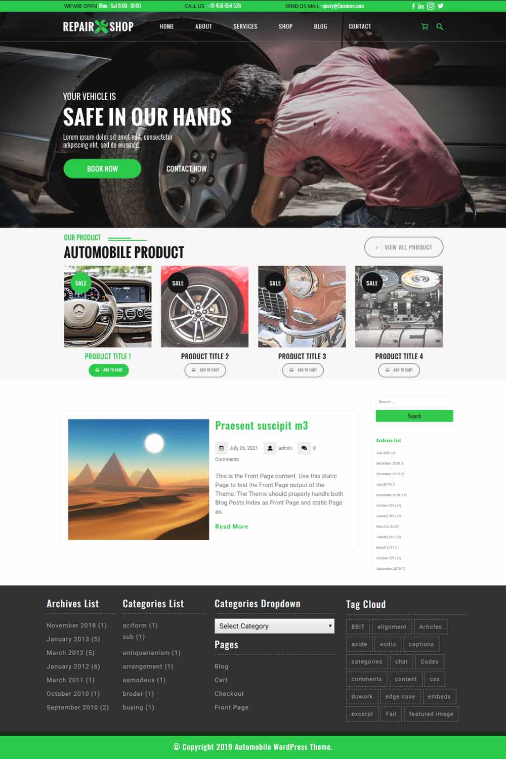 Free Car Repair WordPress Theme 