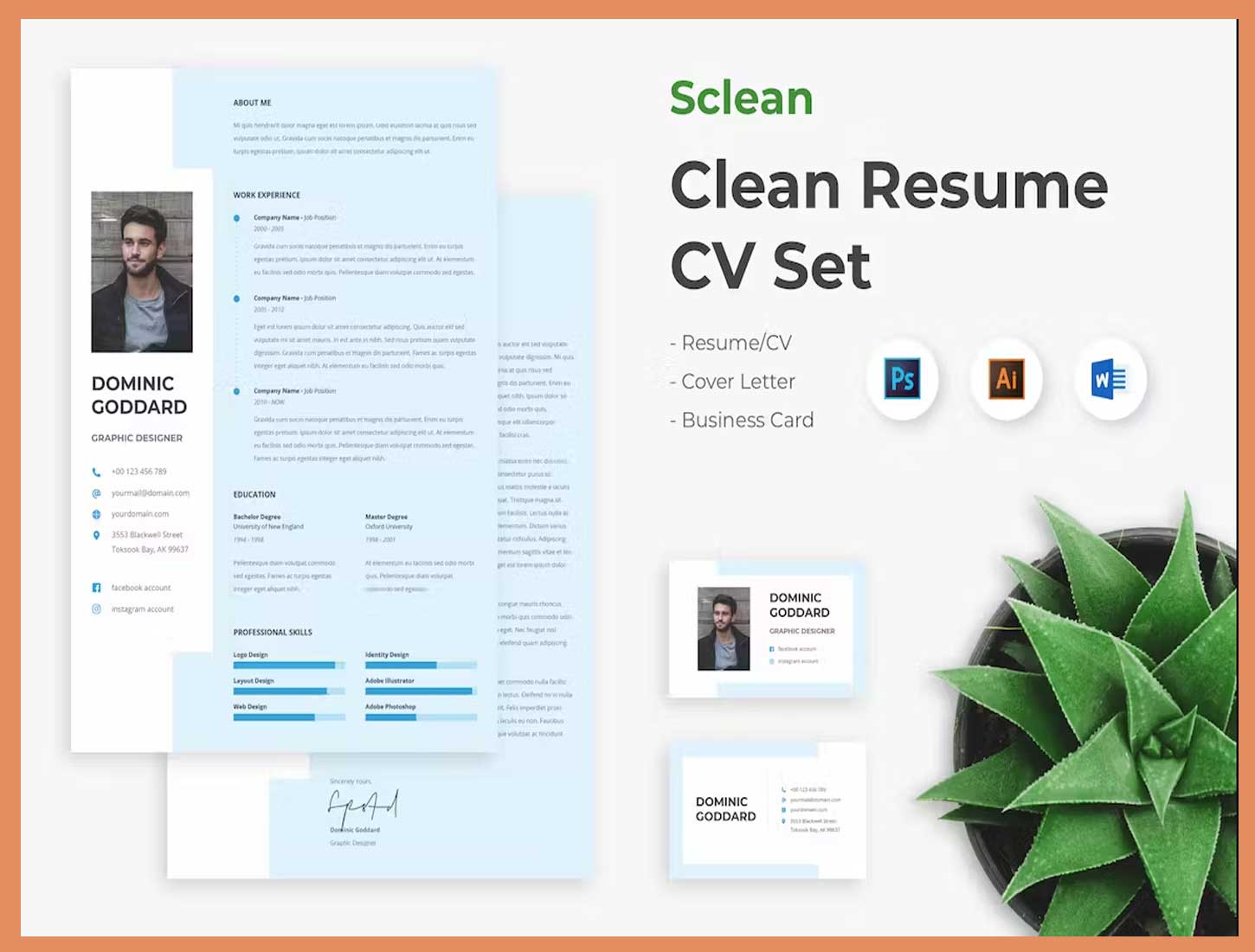 Clean Resume/CV with Business Card Template by Envato Elements