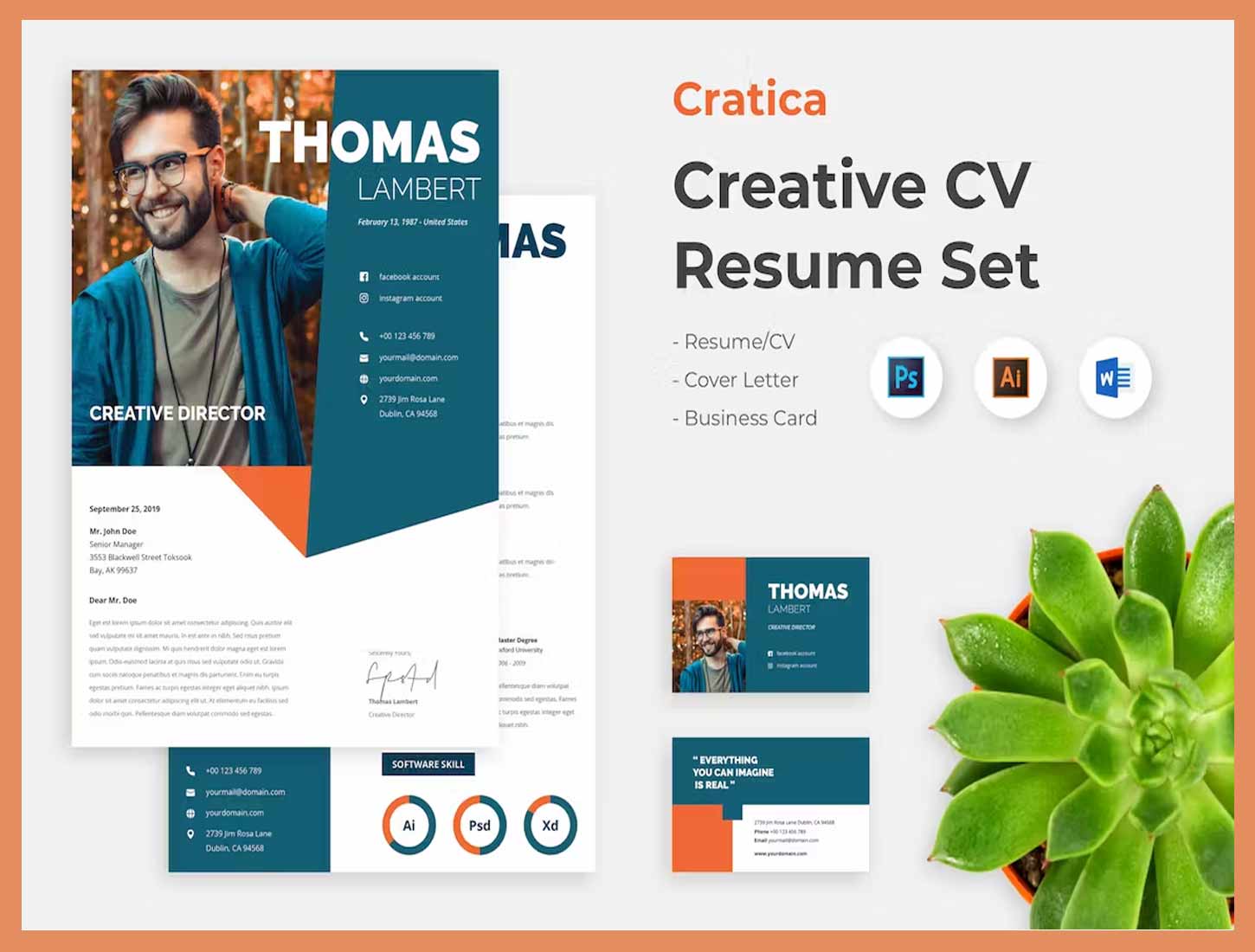 Cratica Professional Business Creative CV Resume Set by Envato Elements