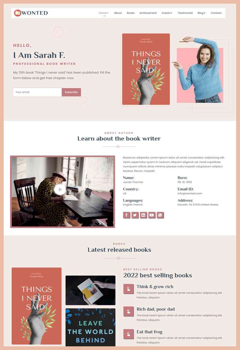 Wonted Book & Author React Template
