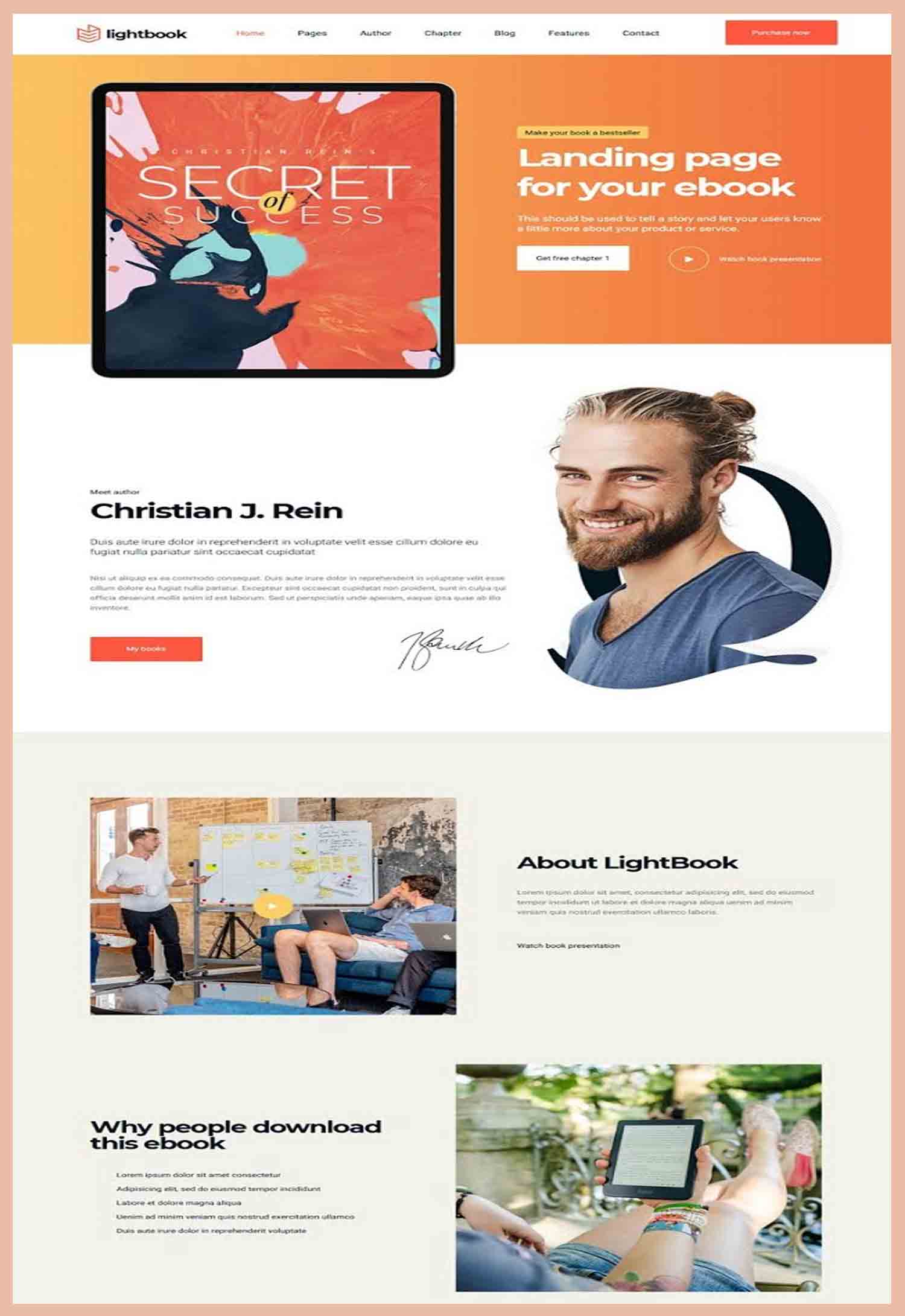 Lightbook a book author promo HTML template for eBook Website Templates
