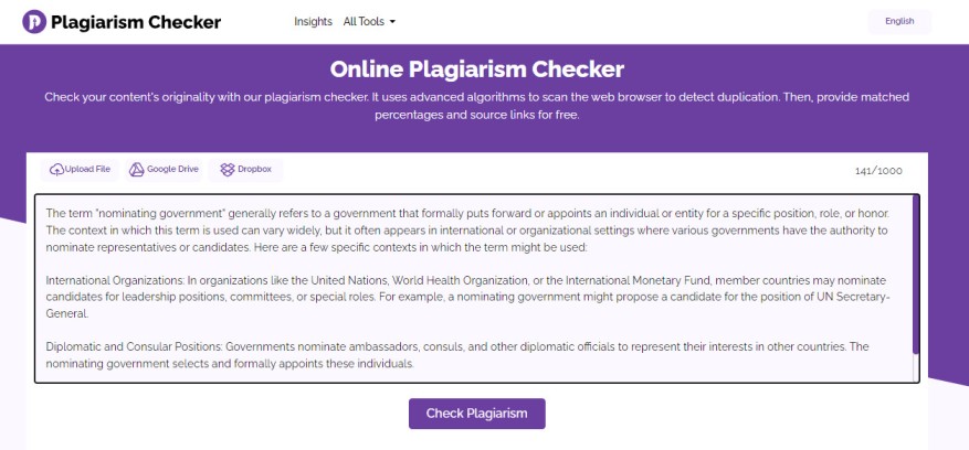 Plagiarism checker
